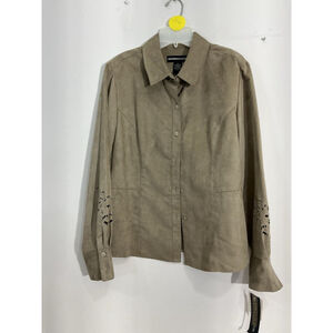 Womans Norton McNaughton Faux Suede 12 Long Sleeve Button Up Blouse NWT